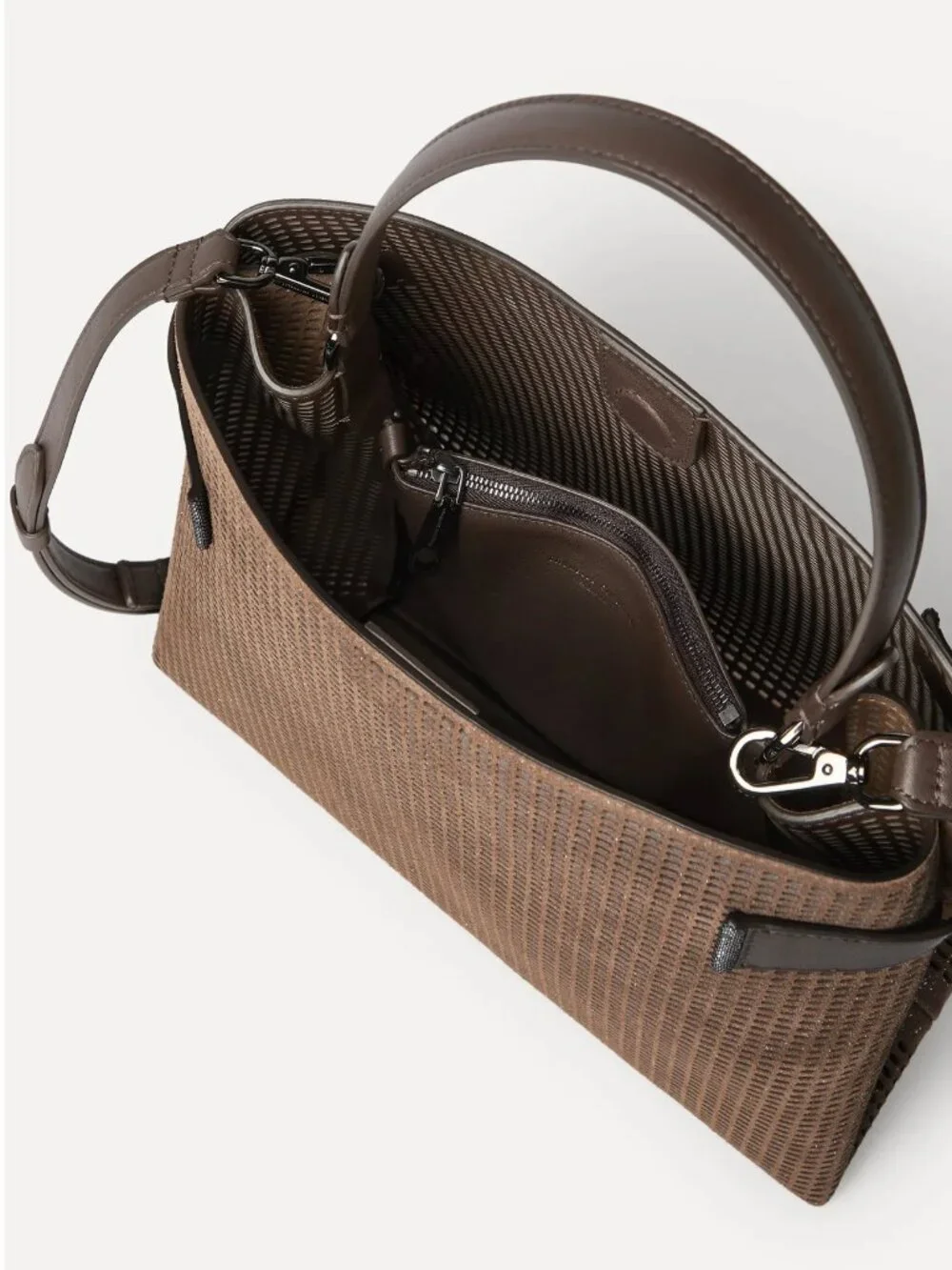 Brunello Cucinelli Essence Bag Brown Metallic Top Handle Monili Crossbody New